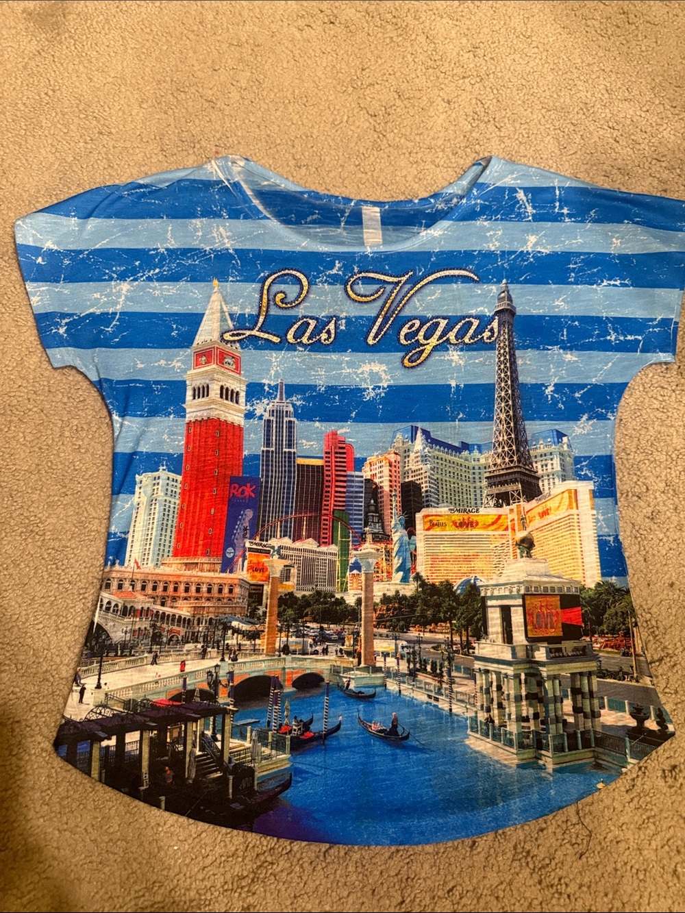 Love Blue Striped Las Vegas Skyline Graphic Tee